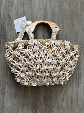 Made in India Woven Straw Tote with Shell & Beaded Accents